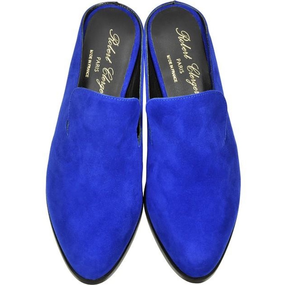 Clergerie Blue Alicem Suede Flat Mules Loafer Leather Fashion Shoes Block Heel - Picture 6 of 6